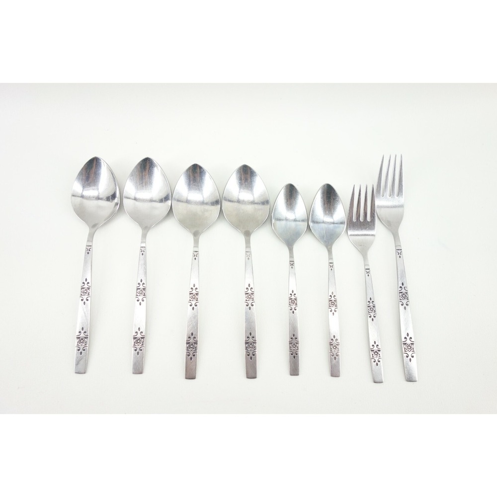 8 Piece Lot Mid-Century Mod Oneida Profile Orlando Brushed Stainless